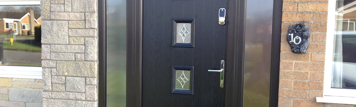 Modern black composite door close up